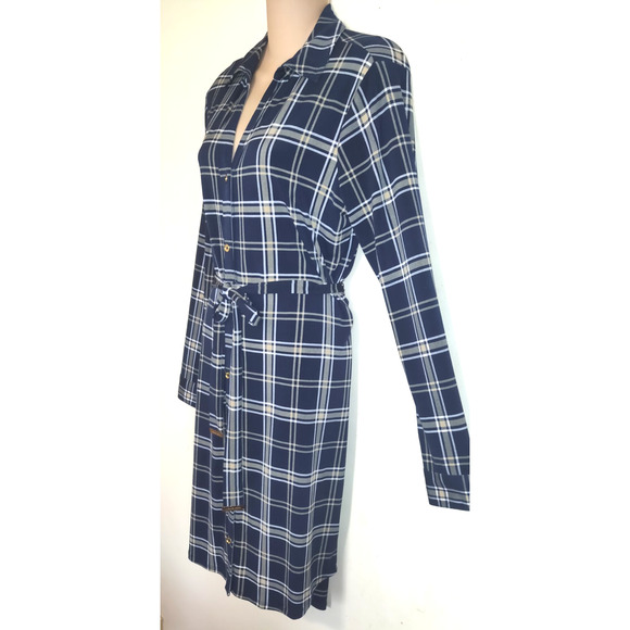 Michael Kors Plaid Dress Womens Medium Blue Tan Preppy Academia School Girl - Picture 2 of 16